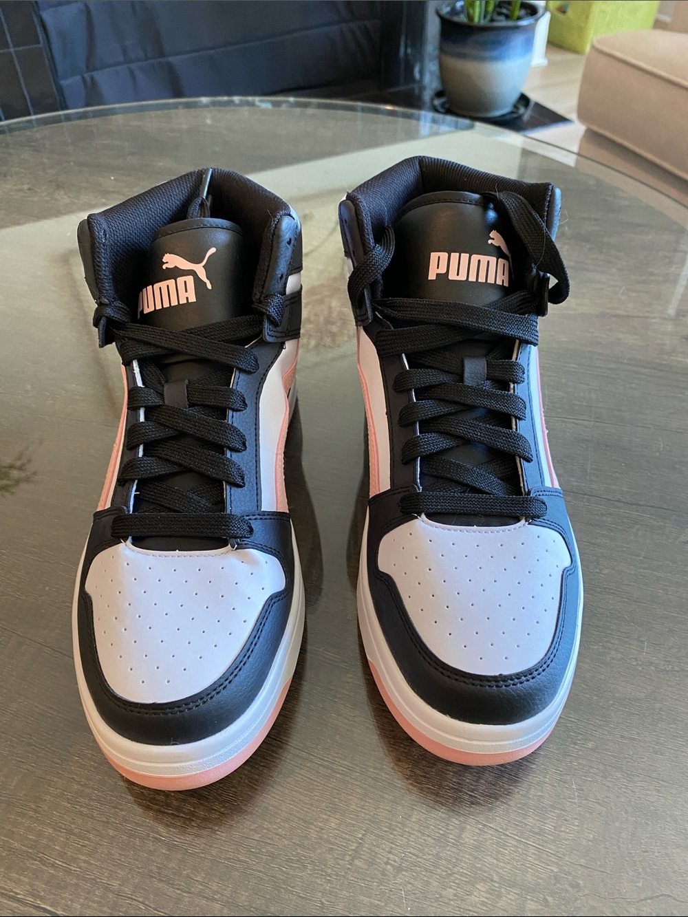 Puma Mid-Top Sneakers in Black, White & Light Pink